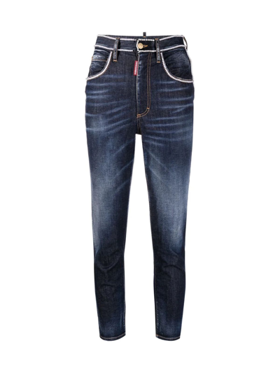 Shop Dsquared2 Crop Twiggy Jeans In Navy Blue