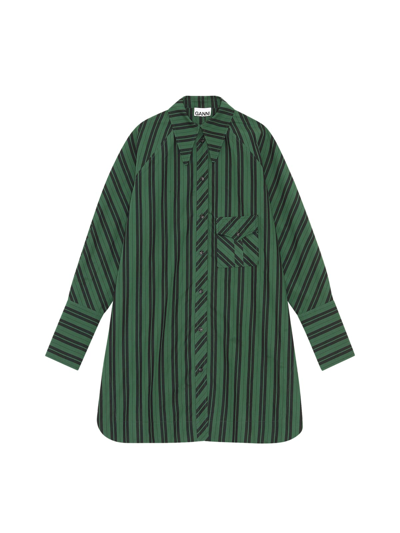 Shop Ganni Stripe Cotton In Dark Green