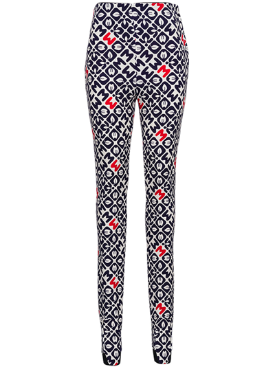 Shop Moncler White And Blue Leggigns With Allover Print In Multicolor