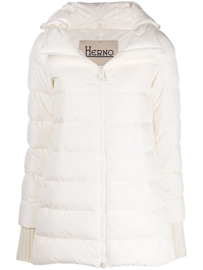 Herno Hooded Feather-down Padded Coat In Weiss