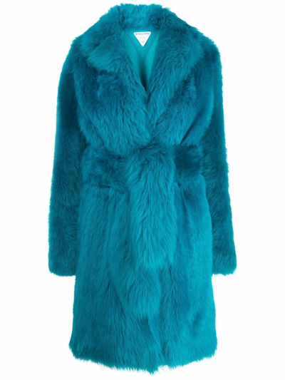 Shop Bottega Veneta Lamb Fur Coat In Blau