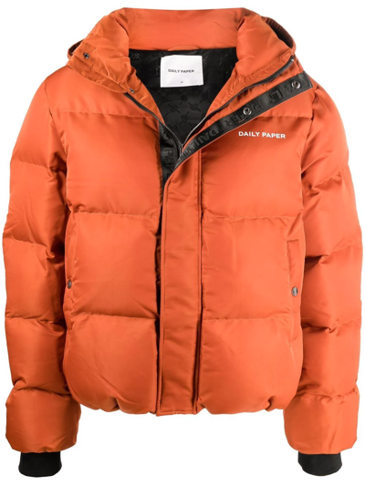 Shop Daily Paper Hooded Padded Jacket In Orange