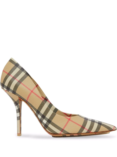 Shop Burberry Vintage Check Point-toe Pumps In Braun