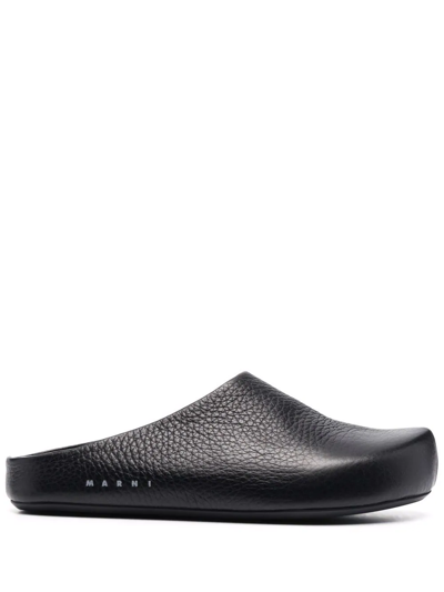Shop Marni Textured-leather Clog Slippers In Schwarz