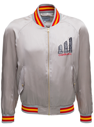 Shop Casablanca Souvenir Silk Bomber Jacket With Logo In Grey