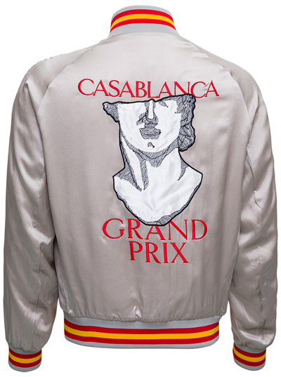 Shop Casablanca Souvenir Silk Bomber Jacket With Logo In Grey