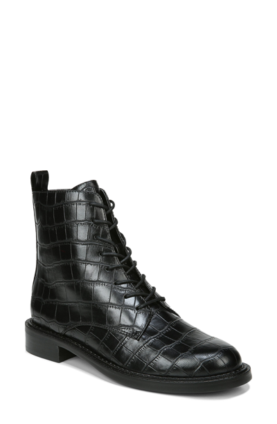 Shop Sam Edelman Nina Lace-up Boot In Black Crocodile