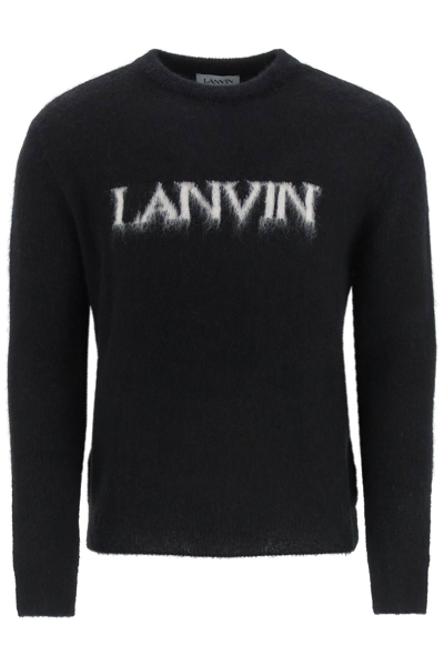 Shop Lanvin Logo Intarsia Sweater In Black