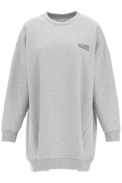 Shop Ganni Oversized Crew Neck Sweatshirt Isoli Software In Grey