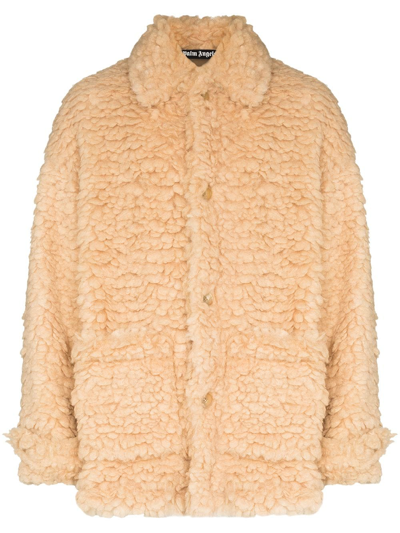 Shop Palm Angels Faux-shearling Single-breasted Short Coat In Nude