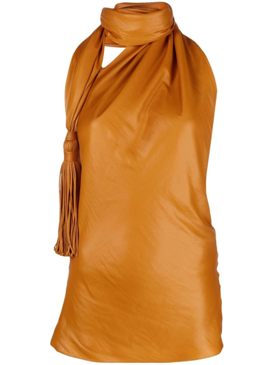 Shop Bottega Veneta Tassel-detail Halterneck Top In Orange