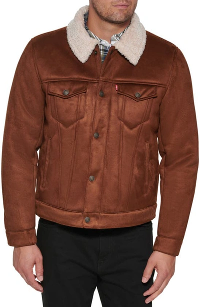 Shop Levi's Faux Shearling Lined Trucker Jacket In Brown