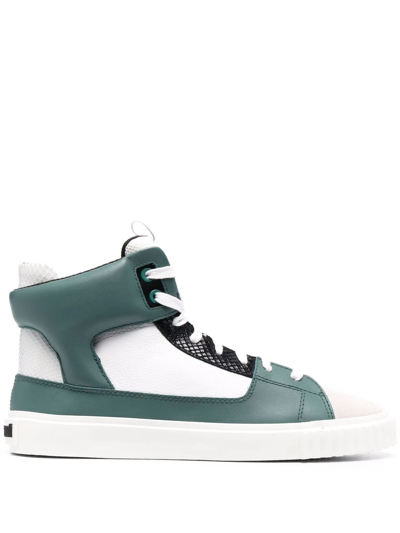 Shop Just Cavalli Leather Logo Hi-top Trainers In Green