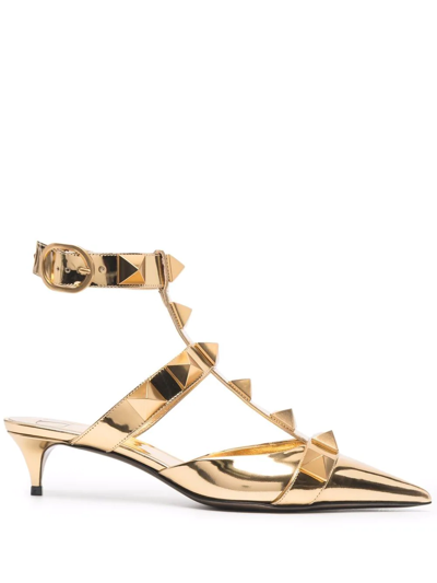 Valentino Roman Stud Kitten-heel Pumps In Gold | ModeSens