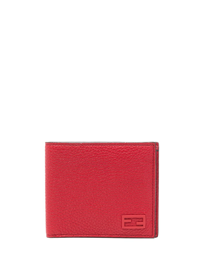 Shop Fendi Ff-logo Pebbled-leather Bi-fold Wallet In Red