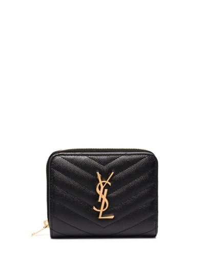 Shop Saint Laurent Compact Zip Around Wallet In Black