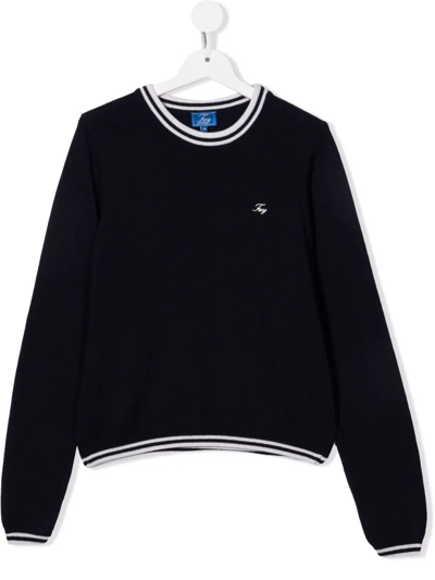 Shop Fay Teen Knit Embroidered Logo Jumper In Blue
