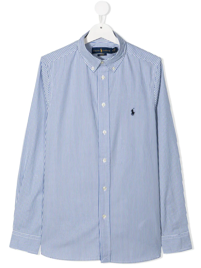 Shop Ralph Lauren Polo Pony Button-down Striped Shirt In Blue