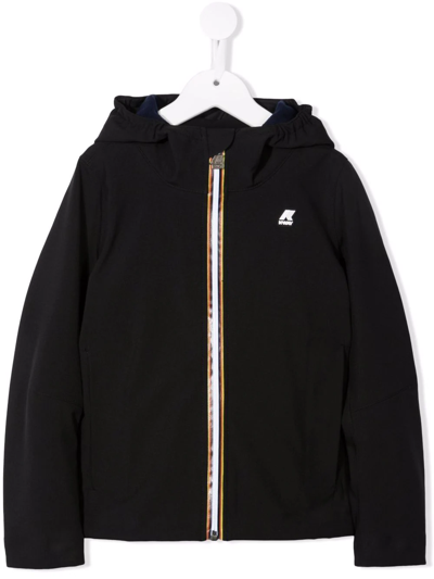 Shop K-way Teen Logo-patch Zip-up Hooded Jacket In Black