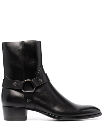 Saint Laurent Black Leather Ankle Boots In Black