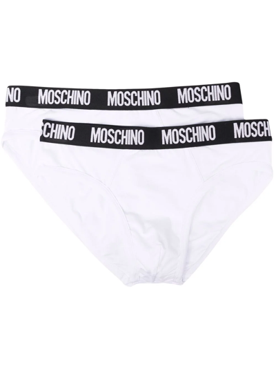 Shop Moschino Logo-waistband Briefs In White