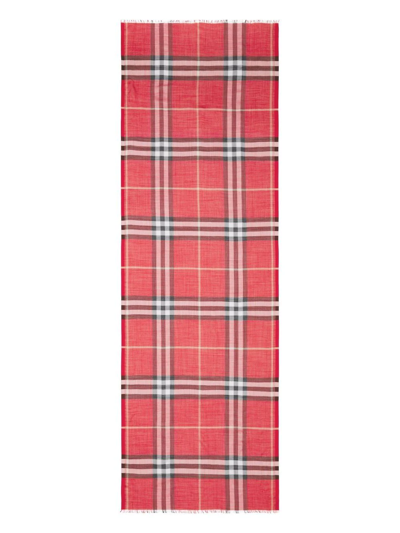 Shop Burberry Check-print Wool-silk Scarf In Red