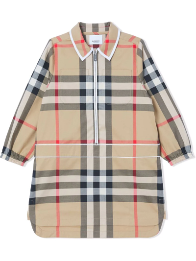 Shop Burberry Check-print Shirt Dress In Neutrals