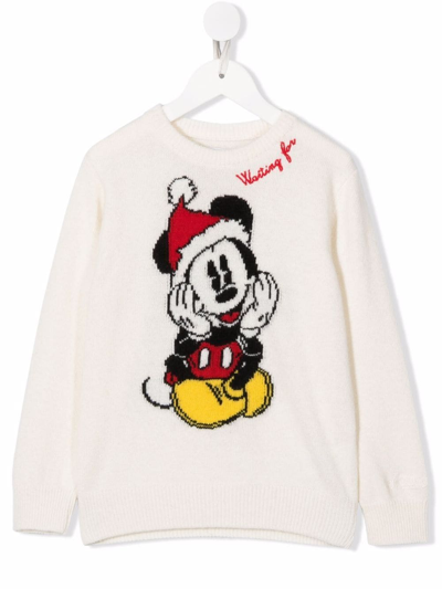 Mc2 Saint Barth Teen Mickey Mouse Print Sweater In White