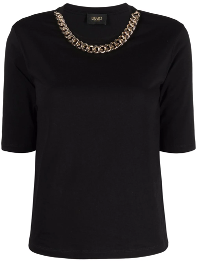 Shop Liu •jo Chain-link Trim T-shirt In Black