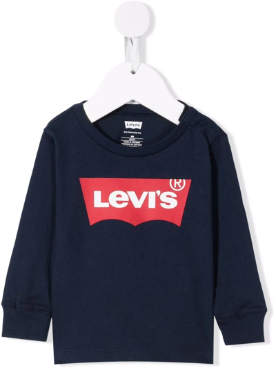 Shop Levi's Logo-print Crew-neck Sweatshirt In Blue