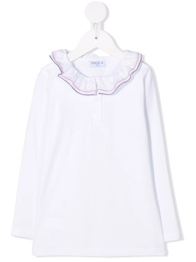 Shop Siola Ruffle-collar Long-sleeve T-shirt In White