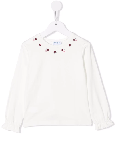 Siola Floral-embroidery Long-sleeve T-shirt In White