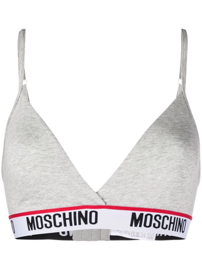 Shop Moschino Logo Underband Bralette In Grey