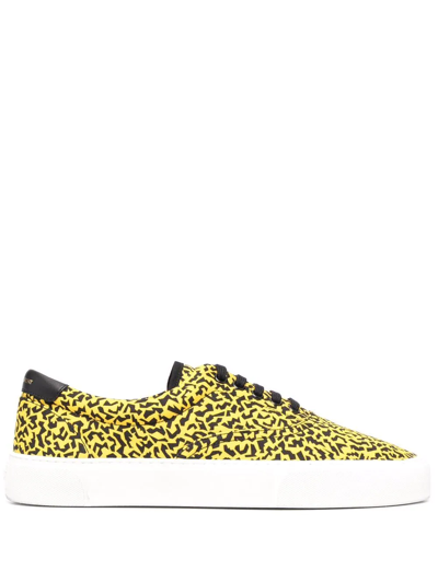 Shop Saint Laurent Venice Sparkle-print Low-top Sneakers In Gelb