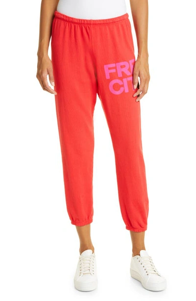Shop Freecity Large Logo Sweatpants In Red Light