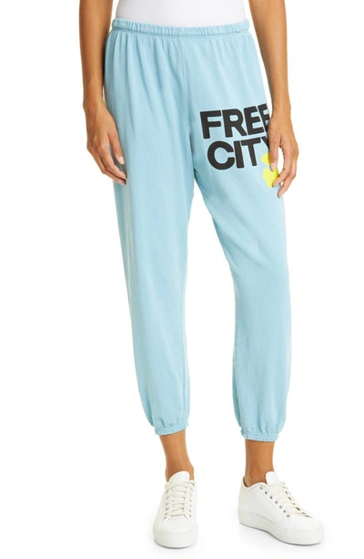 Shop Freecity Large Logo Sweatpants In Blue Clouds