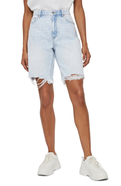 Vero Moda Distressed Denim Bermuda Shorts In Light Blue Denim | ModeSens