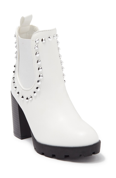 Shop Nicole Miller Studded Block Heel Chelsea Boot In White