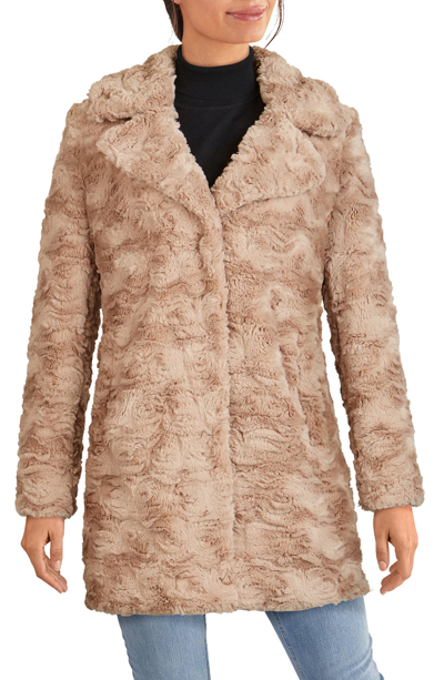 Shop Kenneth Cole New York Notch Collar Faux Fur Coat In Truffle