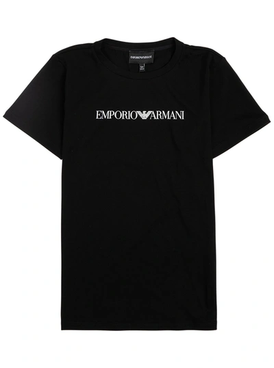 Shop Emporio Armani Black Cotton T-shirt With Logo Print
