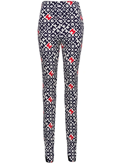 Shop Moncler White And Blue Leggigns With Allover Print In Multicolor