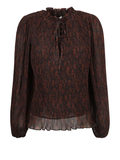 Shop Ganni Pleated Blouse In Brown