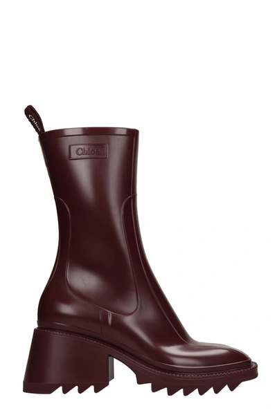 Shop Chloé Betty High Heels Ankle Boots In Bordeaux Rubber/plasic