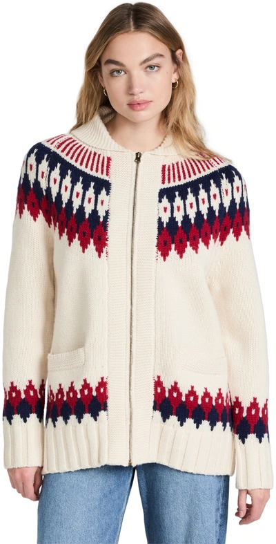 Shop Re/done 50s Zip Cardigan In Ivory Multi