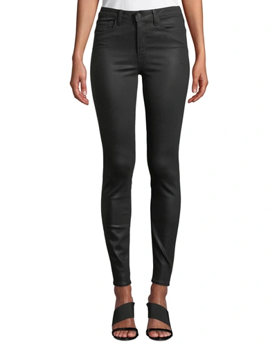 Shop L Agence Marguerite Coated Modal Denim High-rise Skinny Jeans In Black