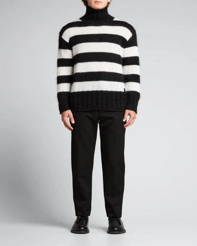 Shop Fendi Men's Mohair Stripe Sweater In Nerobianco