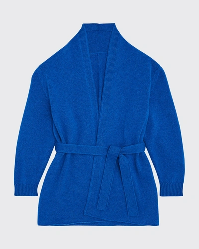 Shop The Row Girl's Belted Solid Cashmere Cardigan In Klein Blue