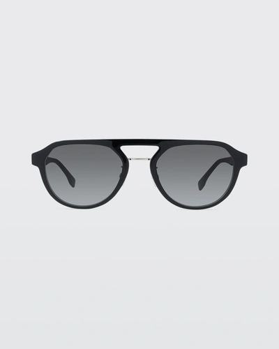 Shop Fendi Men's Top Bar Acetate Sunglasses In Black/smoke