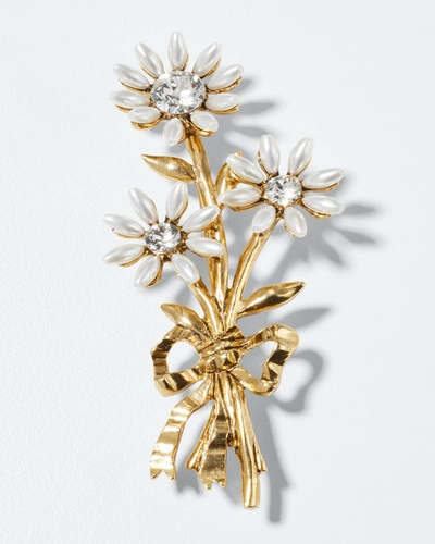Shop Oscar De La Renta Crystal Bouquet Brooch In Gold