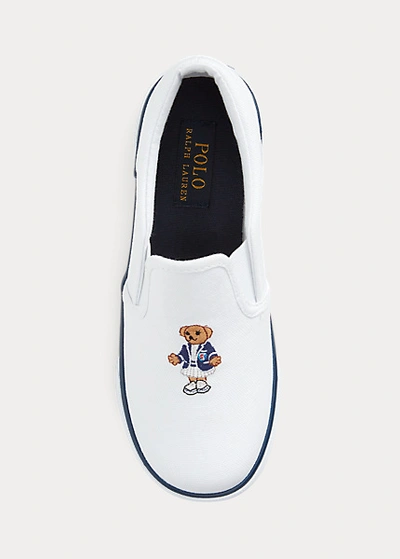 Shop Polo Ralph Lauren Bal Harbour Ii Polo Bear Slip-on Sneaker In White Canvas